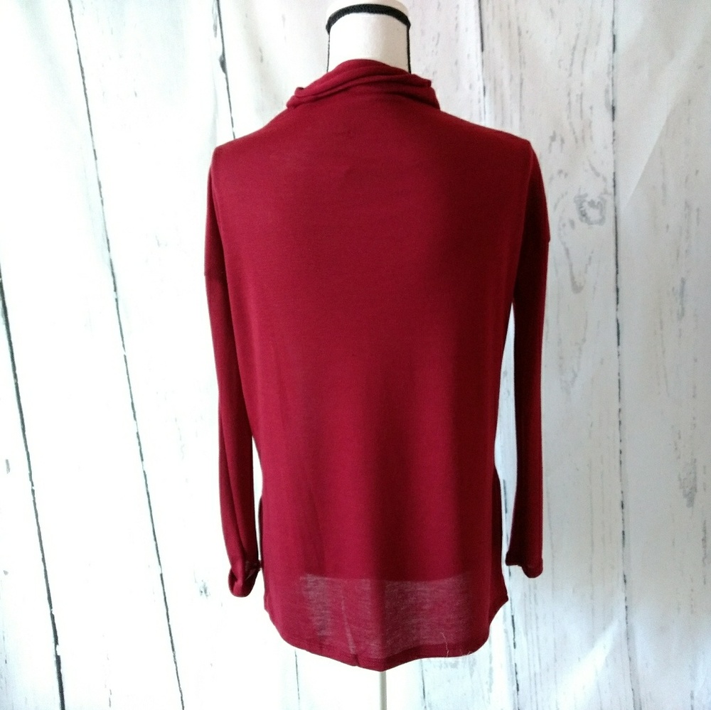 DONATING Red Burgundy Red Knit Cowl Neck Sweater - Picture 4 of 7